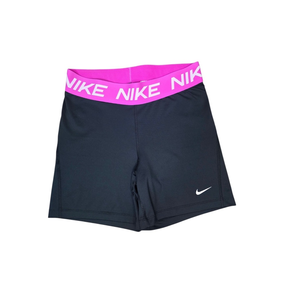 Nike Dri-FIT Womens L Compression Shorts Black Pink Logo Waistband Athletic